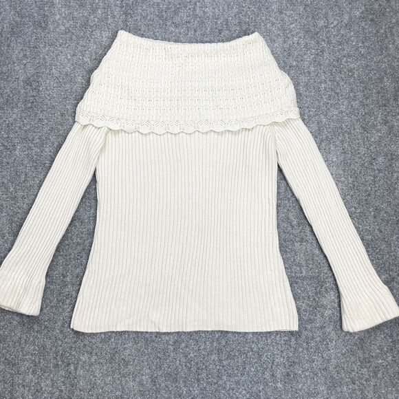 Tahari Sweater Womens Size Large Ribbed Off Shoulder Scalloped Collar Wool Blend - Picture 1 of 6